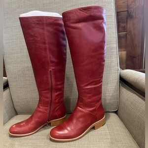 Chocolat Blu Red Leather Knee-High Boots